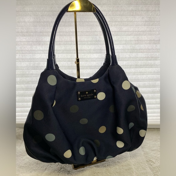 Kate Spade EUC Rare Park Row Karen Hobo Bag Navy Blue with Multicolored Dots - Picture 5 of 16